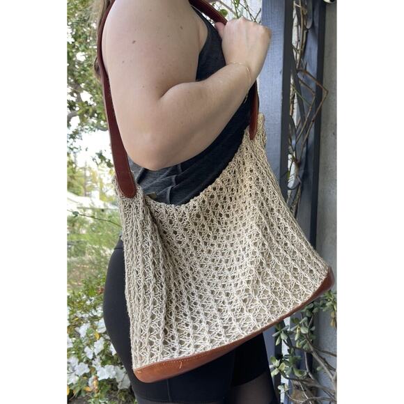 Neiman Marcus Made in Italy Woven Bag Leather Bottom - Picture 1 of 9
